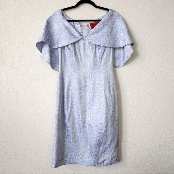 NWT B Michael America Red Collection Blue‎ Draped Collar Snakeskin Dress Size 10 - Picture 1 of 8